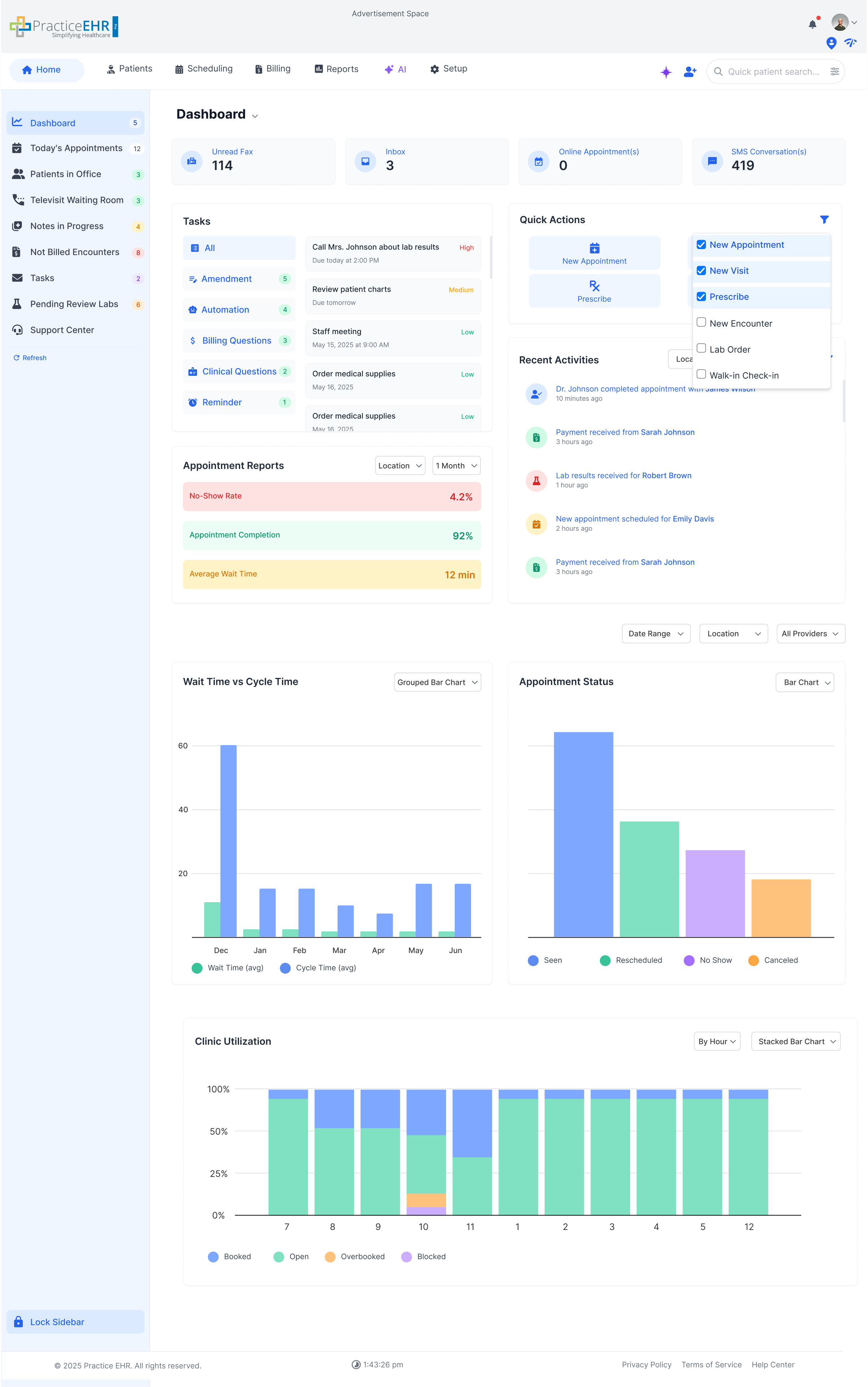 Dashboard with expanded sidebar